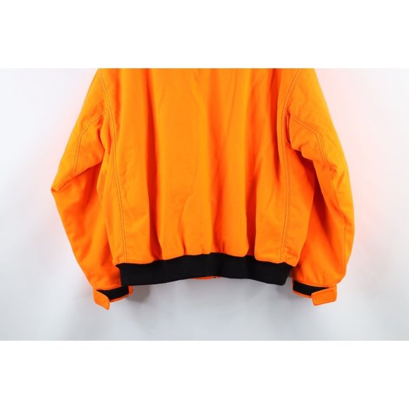 Vintage Cabelas Large Spell Out Soft Cloth Hunting Bomber Jacket Blaze Orange - Picture 12 of 14